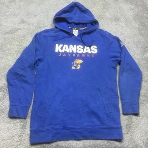 Adidas Kansas Jayhawks Hoodie Mens L Blue Basketball Pullover Sweatshirt Logo KU